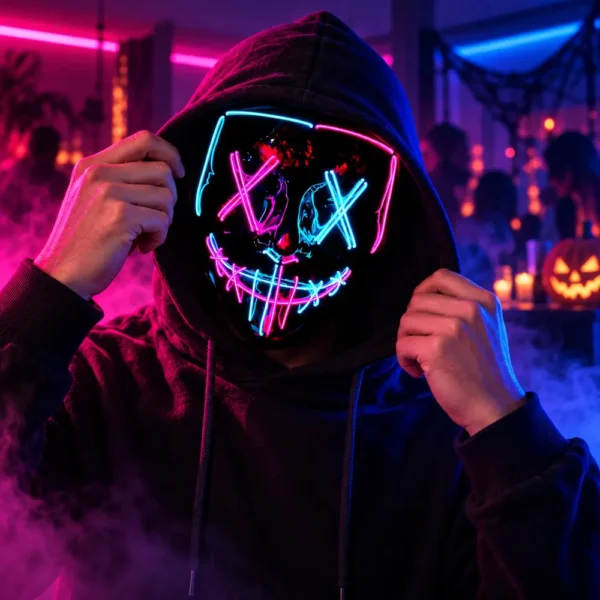 LED light-up Halloween mask glowing in the dark