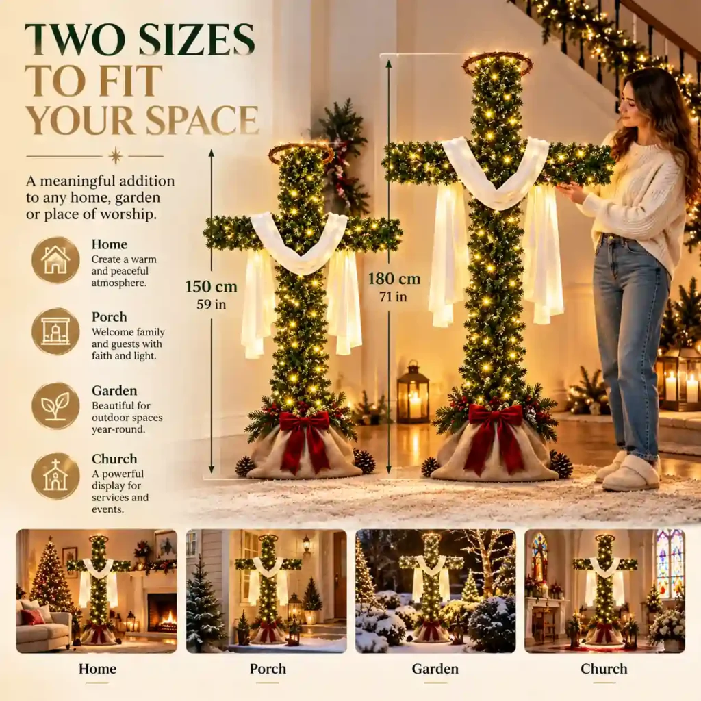 59 inch and 71 inch cross trees side by side next to a person for scale